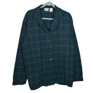 LL Bean Pajama Top Mens XL Tall Blue Green Blackwatch Plaid Flannel Tartan Comfy